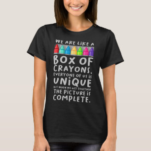 Terug naar school leraar we zijn als een doos kleu t-shirt