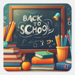 Terug naar school Leraar Welkom Schoolbord Boeken Vierkante Sticker