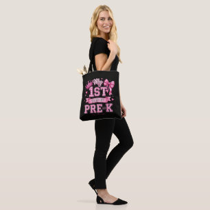 Terug naar school Mijn 1e dag van Pre-K Roze Strik Draagtas