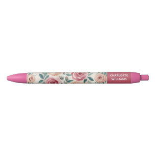 Terug naar school Mooie waterverfpatroon Roze bloe Zwarte Inkt Pen