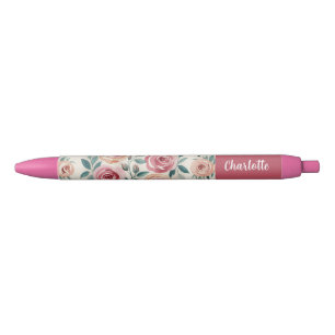 Terug naar school Mooie waterverfpatroon Roze bloe Zwarte Inkt Pen