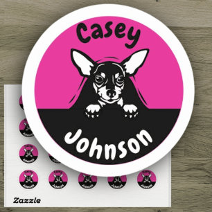 Terug naar school naam label, schattig gluren hond ronde sticker