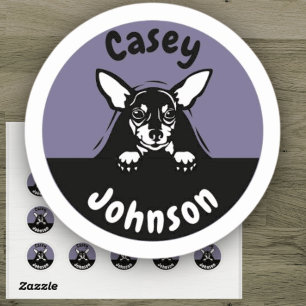 Terug naar school naam label, schattig gluren hond ronde sticker