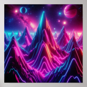 Terug naar school Neon Kosmische Bergzicht Poster