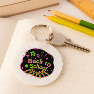 Terug naar School Neon Pop Art Bright Classroom Sleutelhanger