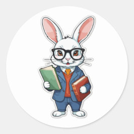 Terug naar school: Nerdy Bunny Teacher Ronde Sticker