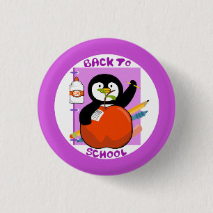 Terug naar School Paars Penguin Ronde Button 3,2 Cm