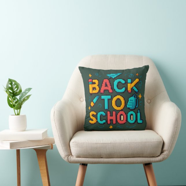 Terug naar School Retro 8-Bit Gamer Typography Des Kussen (Stoel)