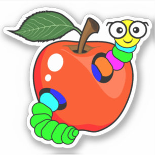 Terug naar school rode appel met worm - Aangepast Sticker