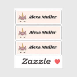 Terug naar School Schattigee Paarse Eenhoorn Naam  Sticker