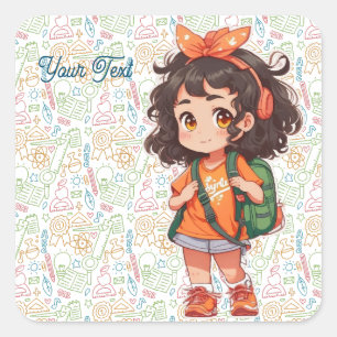 Terug naar school. schoolmeisje vierkante sticker