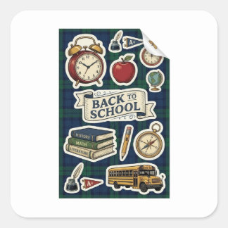 Terug naar school stickerblad - marineblauw en gro vierkante sticker