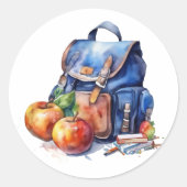 Terug naar School Waterverf Kunst Ronde Sticker (Voorkant)