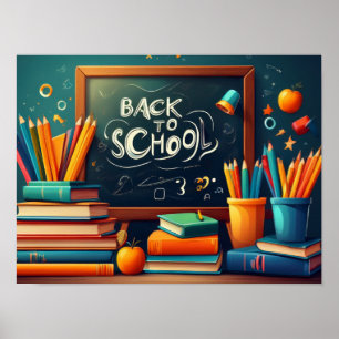 Terug naar school Welkom leraar schoolbord boeken Poster