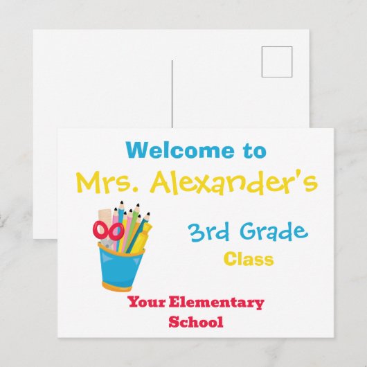 Terug naar School Welkomstbericht Briefkaart (Voorkant / Achterkant)