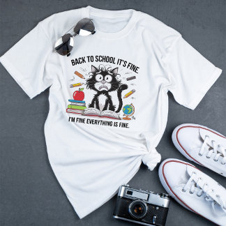 Terug naar school Zwarte kat Het is goed Ik ben in T-shirt