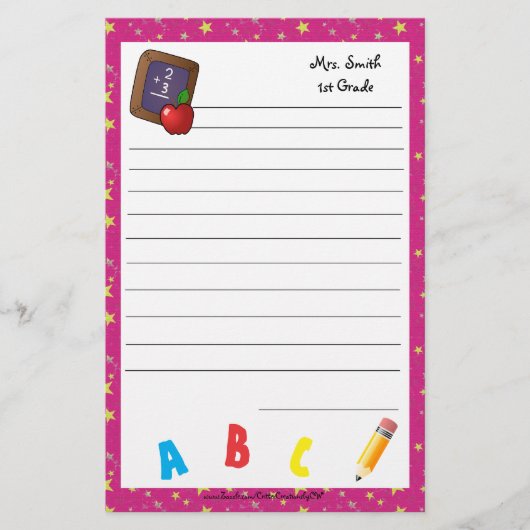 Terug naar schoolbord — Stationery Pink Briefpapier (Voorkant)