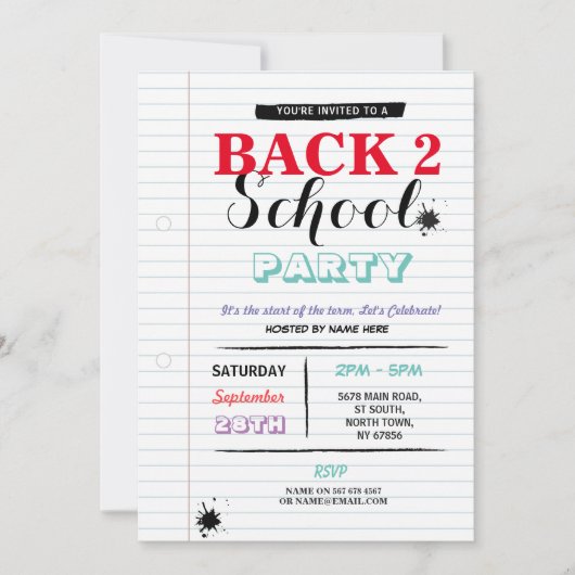 Terug naar schoolfeest Notitiedocument vun inkt ui Kaart (Voorkant)