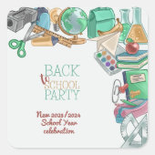 Terug naar schoolfeest vierkante sticker (Voorkant)