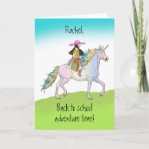 Terug naar schoolmeisje over Unicorn denken aan jo