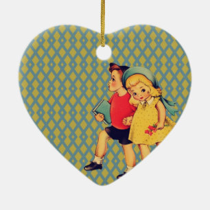 Terug naar schoolretro patroon Kitsch Kinderen Keramisch Ornament