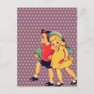 terug naar schoolretro polka stipt Kinderen Briefkaart