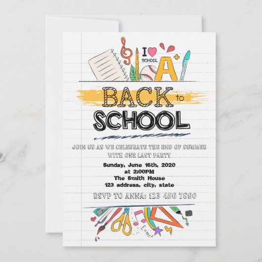 Terug naar uitnodiging van schoolfeest (Voorkant)