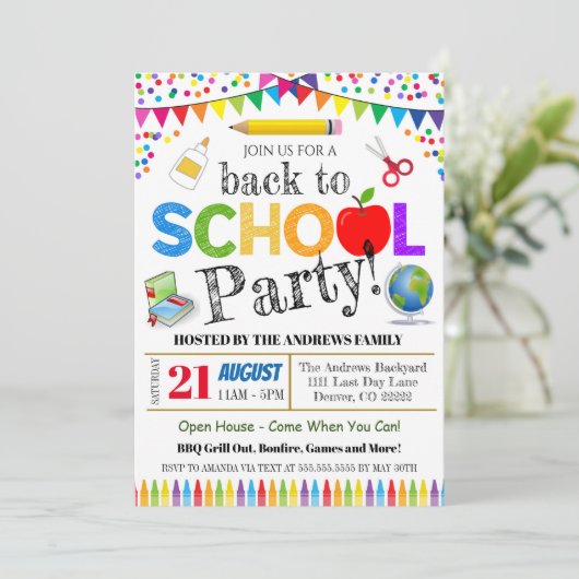 Terug naar Uitnodiging van schoolpartij (Staand voorkant)