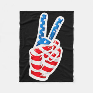 Terug Print Amerikaanse vlag Vredesteken Hand 4e v Fleece Deken