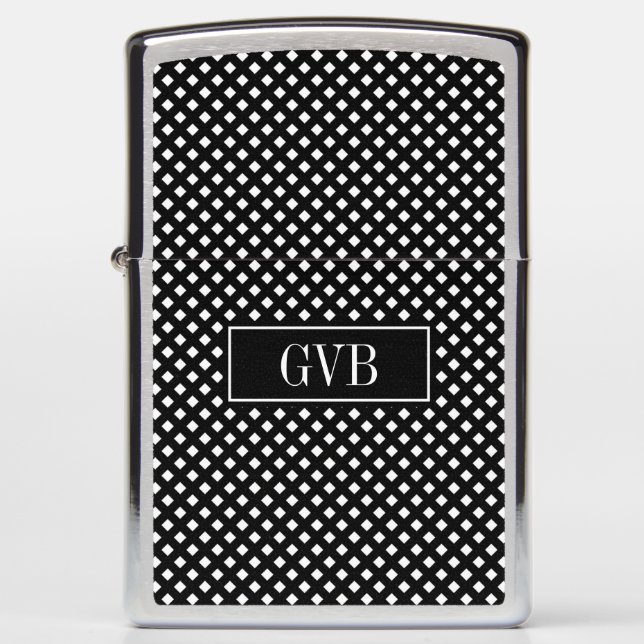 Terug Witte Gingham Check Zippo Lighter Brushed (Voorkant)