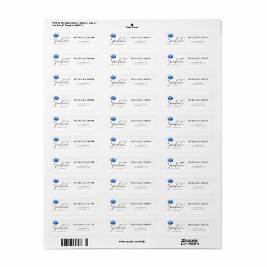 Teruggaveadres Blue Modern Script Afstuderen Etiket (Full Sheet)