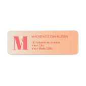 Teruggaveadres voor perzikkleurige verloopmonogram etiket (Voorkant)