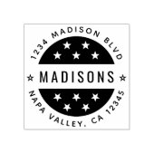 Teruggaveadres voor rond script starten 	rubberstempel (Afrduk)