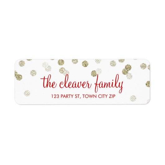 TERUGKEER ADDRESS confetti polka dot glitter gold Etiket (Voorkant)