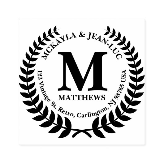 Terugkeeradres Monogram Klassieke Laurel krans Rubberstempel (Afrduk)