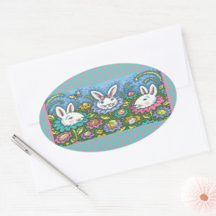 TERUGMAKERE EGG GARDEN, BUNNY RABBIT FLOWERS OVALE STICKER