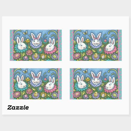 TERUGMAKERE EGG GARDEN, BUNNY RABBIT FLOWERS RECHTHOEKIGE STICKER (Vel)