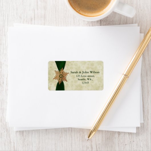 terugzendlabel voor groene bruiloft snowflake etiket (Insitu)