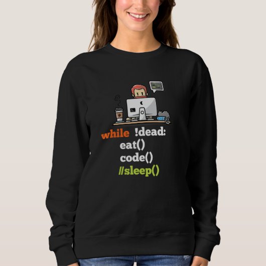 Terwijl Dode Eet Code Slaap Programmeur Ontwikkela Trui (Voorkant)