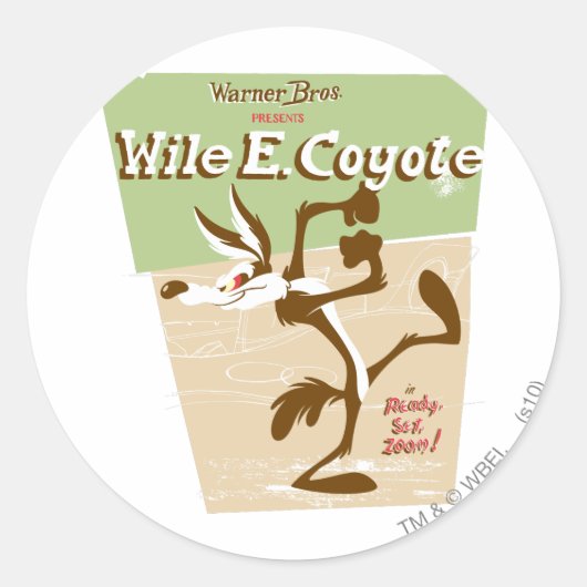TERWIJL E. COYOTE™ Klaar, Set, Zoom! Ronde Sticker (Voorkant)
