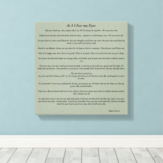 Terwijl ik mijn ogen sluit canvas afdruk (Insitu (Houten vloer))