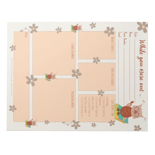 Terwijl je was uit Substitute Form Uil Notitieblok (Voorkant)