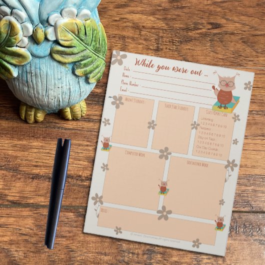 Terwijl je was uit Substitute Form Uil Notitieblok