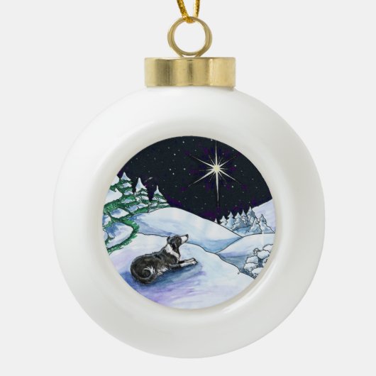 Terwijl Shepherds op versiering keken...Blk & Wit  Keramische Bal Ornament (Voorkant)