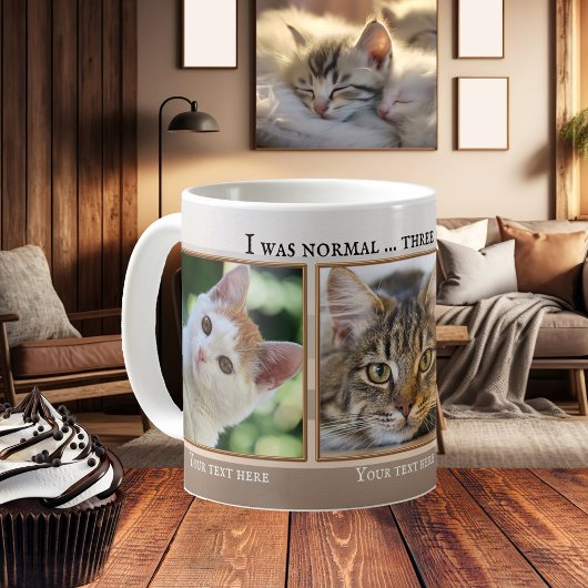Tes 3 Drôle Chat Photos Beige Ivory Striped Mug