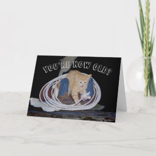 T'es quel âge ? Funny Chat carte d'anniversaire