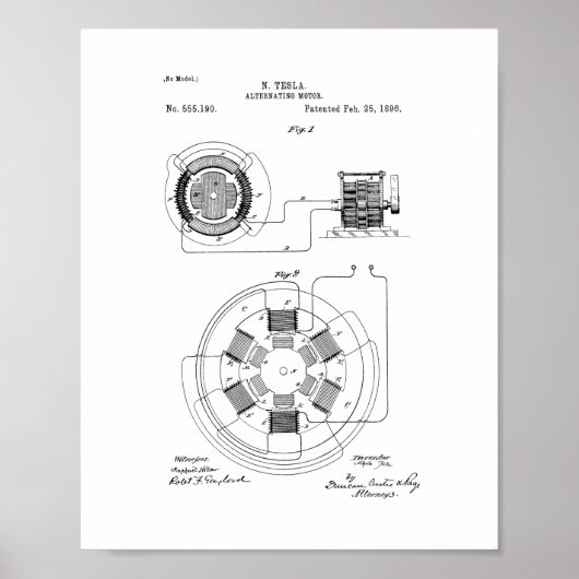 Tesla Alternating Motor Patent Poster (Voorkant)