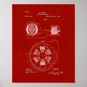 Tesla Alternative Motor Patent - Burgundy Red Poster