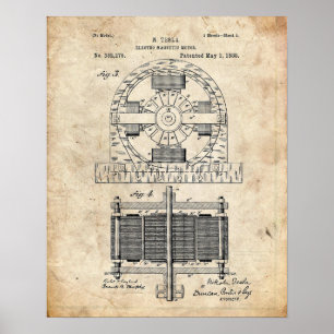 Tesla Electro Motor Patent Poster