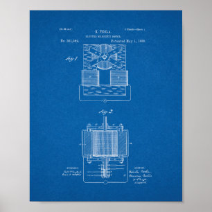 Tesla ElectroMagnetic Motor Patent - Blauwdruk Poster